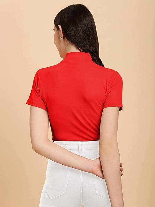Women's Casual Solid Red Top - Image 2