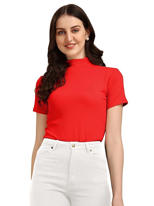 Women's Casual Solid Red Top