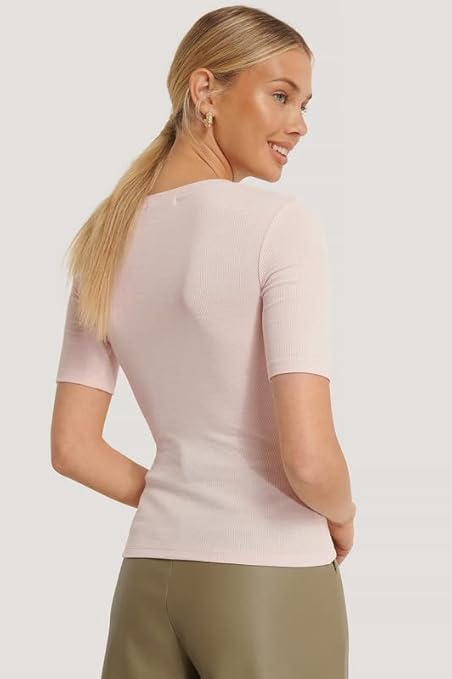 Women Round Neck Solid Coral Top - Image 2
