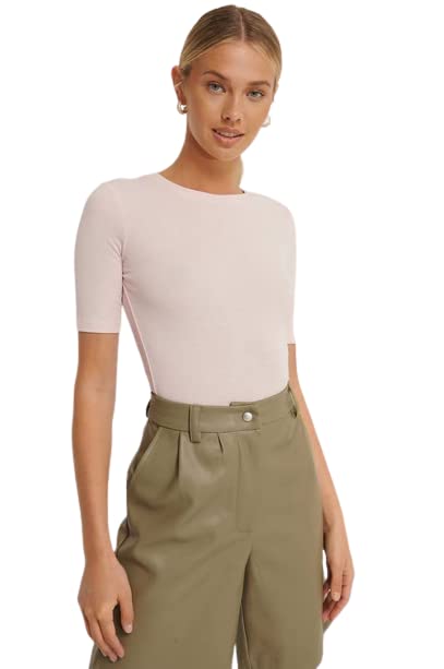 Women Round Neck Solid Coral Top