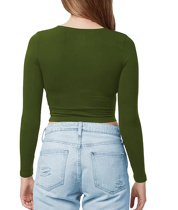Women Cotton Boat Neck Green Top - Image 2