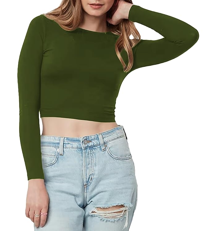 Women Cotton Boat Neck Green Top