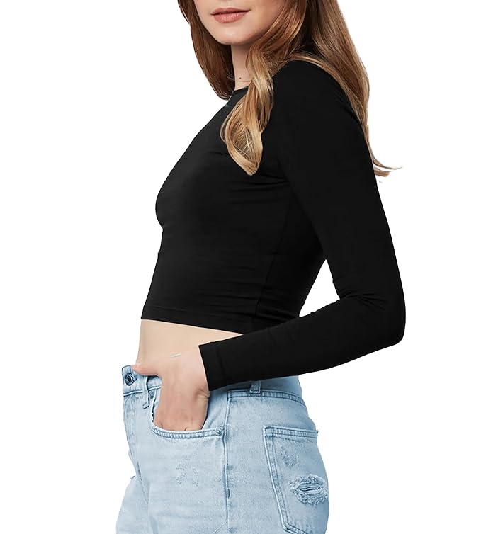 Women Cotton Boat Neck Black Top - Image 3