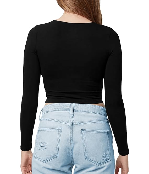 Women Cotton Boat Neck Black Top - Image 2