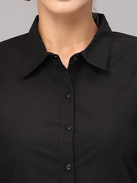 Women Cotton Regular Formal Black Shirt - Image 3