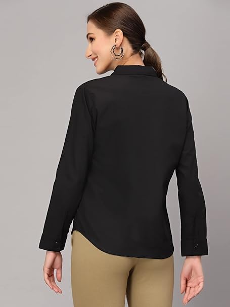 Women Cotton Regular Formal Black Shirt - Image 2