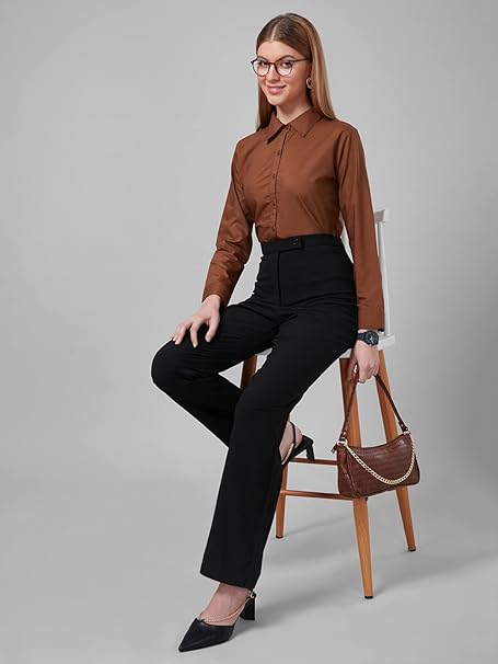 Women Cotton Regular Formal Brown Shirt - Image 3