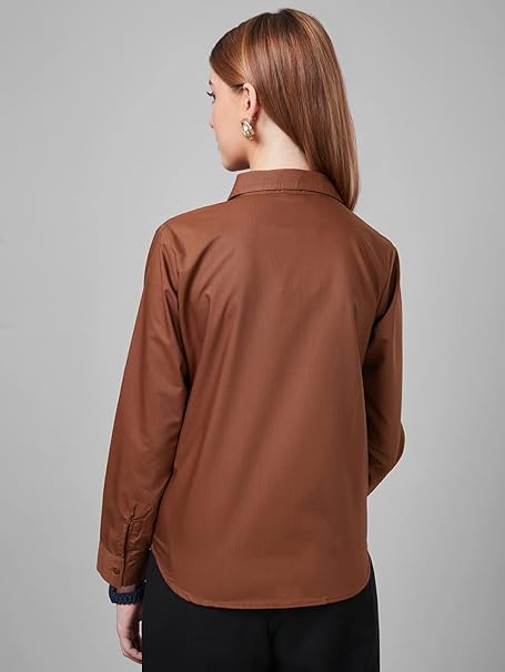 Women Cotton Regular Formal Brown Shirt - Image 2