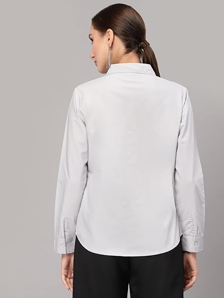 Women Cotton Regular Formal Grey Shirt - Image 2