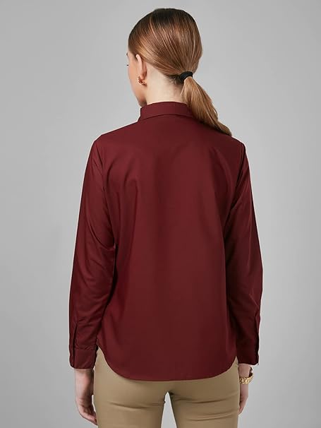 Women Cotton Regular Formal Maroon Shirt - Image 2