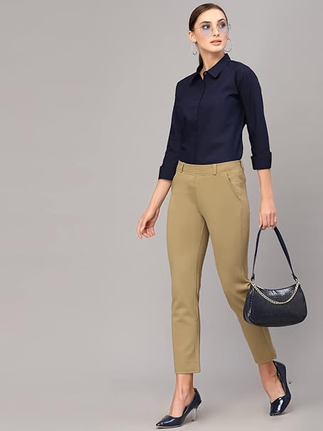Women Cotton Regular Formal Navy Blue Shirt - Image 2