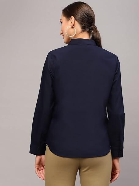 Women Cotton Regular Formal Navy Blue Shirt - Image 3