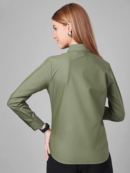 Women Cotton Regular Formal Olive Shirt - Image 2