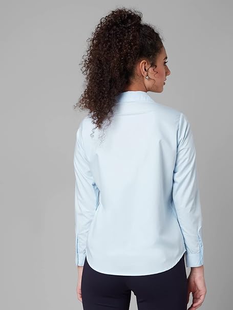 Women Cotton Regular Formal Sky Blue Shirt - Image 2