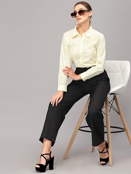 Women Cotton Regular Formal Light Yellow Shirt - Image 3