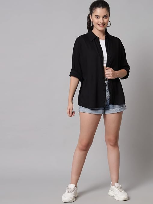 Women Solid Casual Black Shirt - Image 3