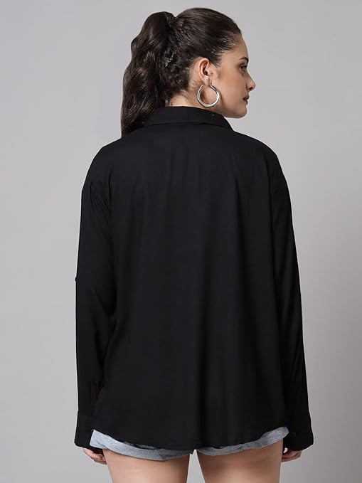 Women Solid Casual Black Shirt - Image 2