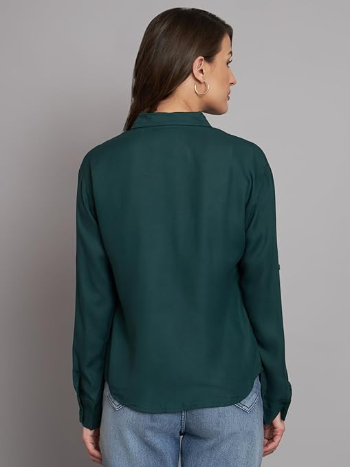 Women Solid Casual Dark Green Shirt - Image 2