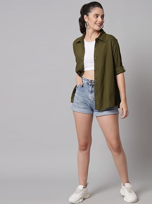 Women Solid Casual Green Shirt - Image 3