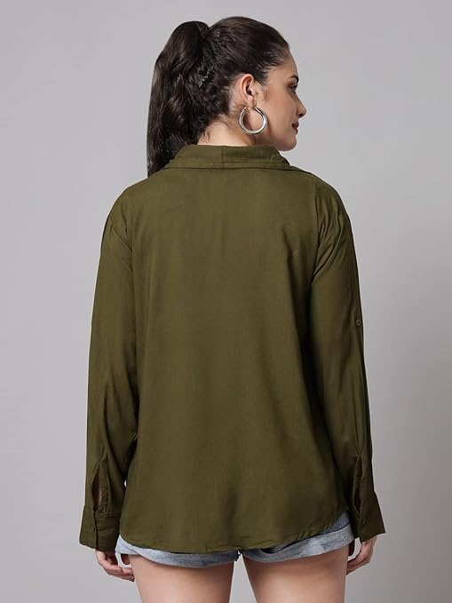 Women Solid Casual Green Shirt - Image 2