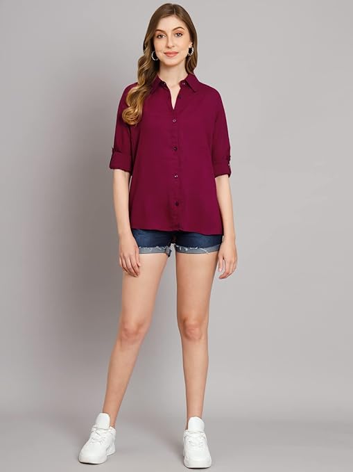 Women Solid Casual Maroon Shirt - Image 3
