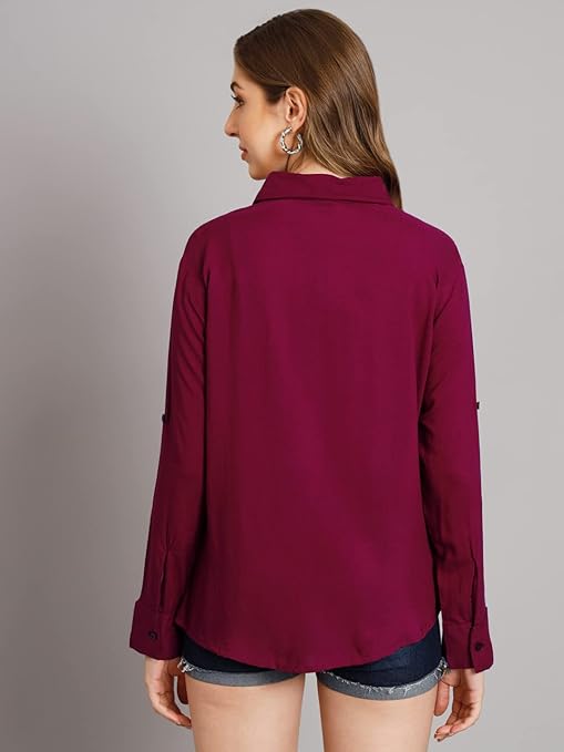 Women Solid Casual Maroon Shirt - Image 2