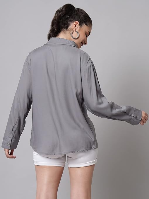 Women Solid Casual Grey Shirt - Image 2