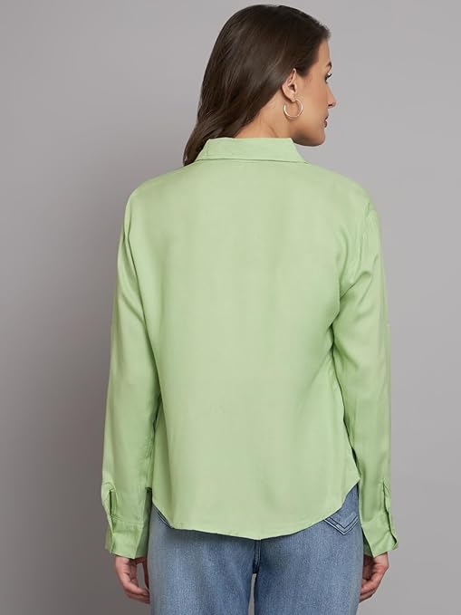 Women Solid Casual Pista Green Shirt - Image 2