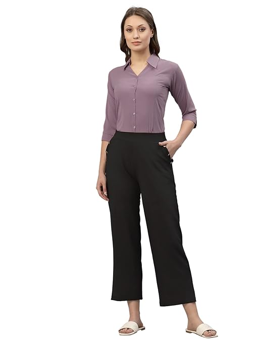 Women Poly Solid Lavender Shirt - Image 3