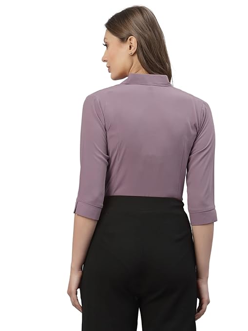 Women Poly Solid Lavender Shirt - Image 2