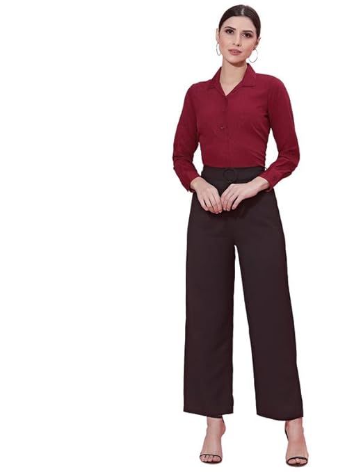 Women Poly Solid Maroon Shirt - Image 3
