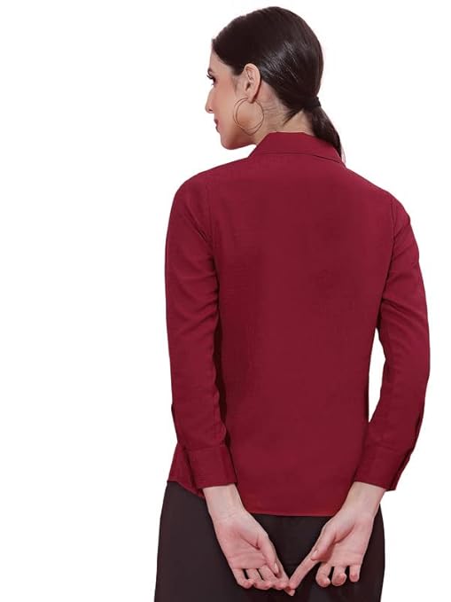 Women Poly Solid Maroon Shirt - Image 2