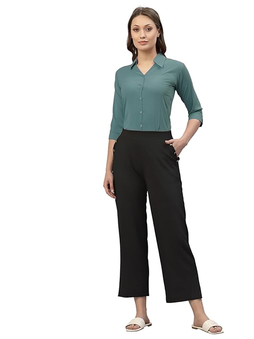 Women Poly Solid Mint Green Shirt - Image 3