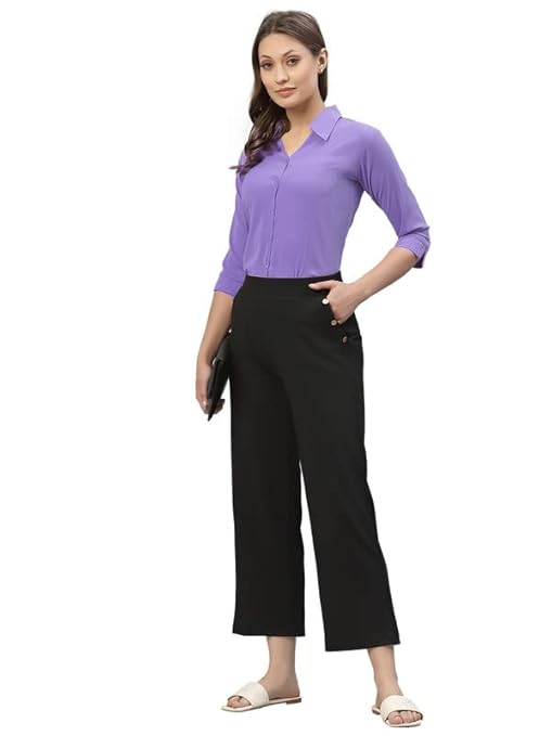 Women Poly Solid Dark Purple Shirt - Image 2