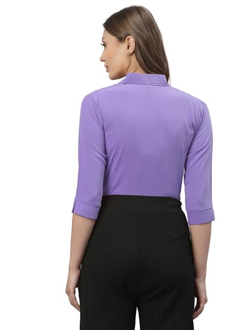Women Poly Solid Dark Purple Shirt - Image 3