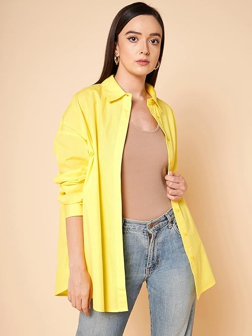 Women Oversized Cotton Yellow Shirt - Image 2