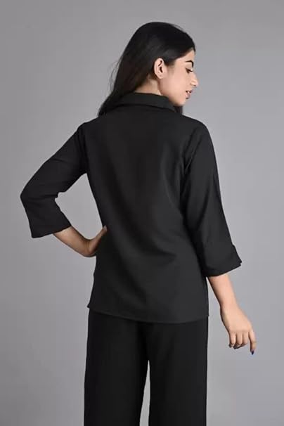 Women Plain Solid Formal Black Shirts - Image 2