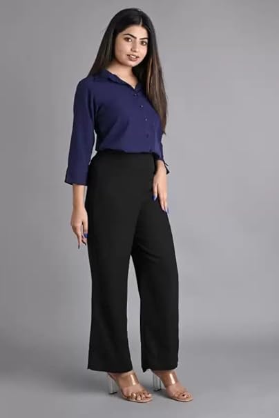 Women Plain Solid Formal Blue Shirts - Image 3