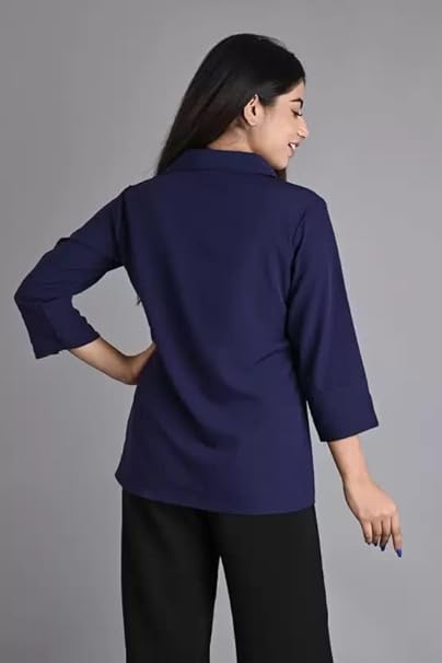 Women Plain Solid Formal Blue Shirts - Image 2
