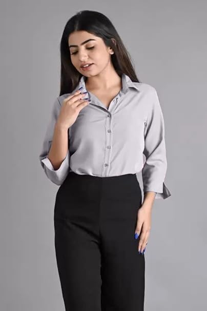 Women Plain Solid Formal Grey Shirts - Image 3
