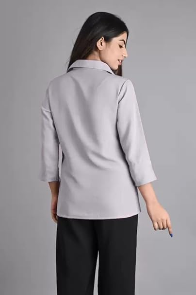 Women Plain Solid Formal Grey Shirts - Image 2