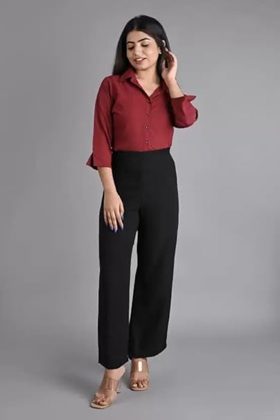 Women Plain Solid Formal Maroon Shirts - Image 3