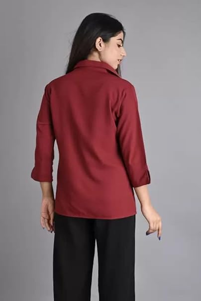 Women Plain Solid Formal Maroon Shirts - Image 2