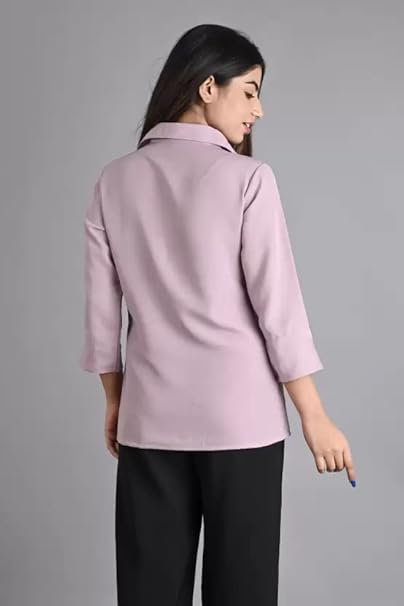 Women Plain Solid Formal Onion Pink Shirts - Image 2