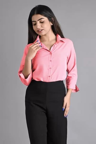 Women Plain Solid Formal Pink Shirts - Image 3