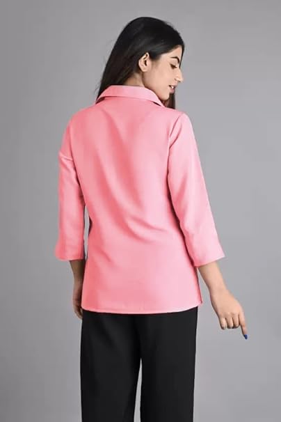 Women Plain Solid Formal Pink Shirts - Image 2