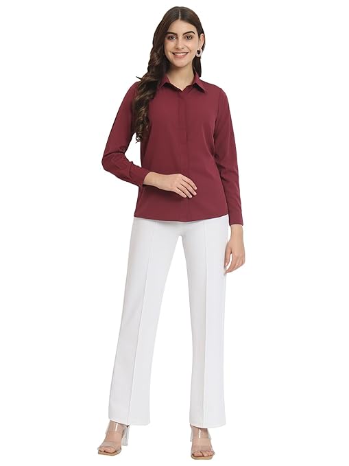 Women Office Wear Formal Maroon Shirt - Image 3