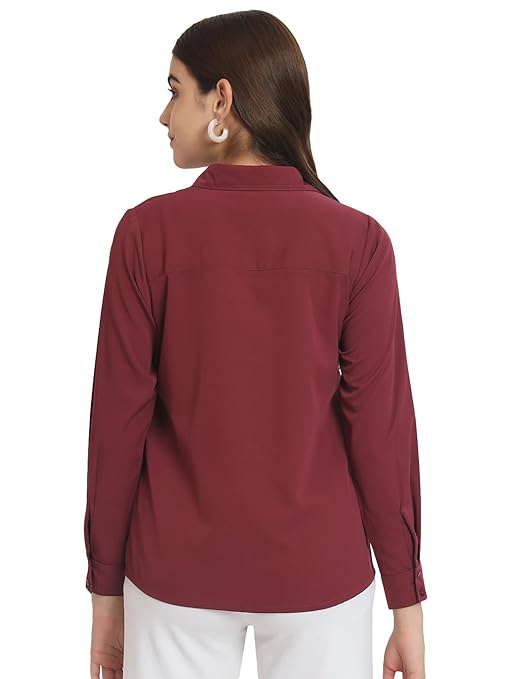 Women Office Wear Formal Maroon Shirt - Image 2
