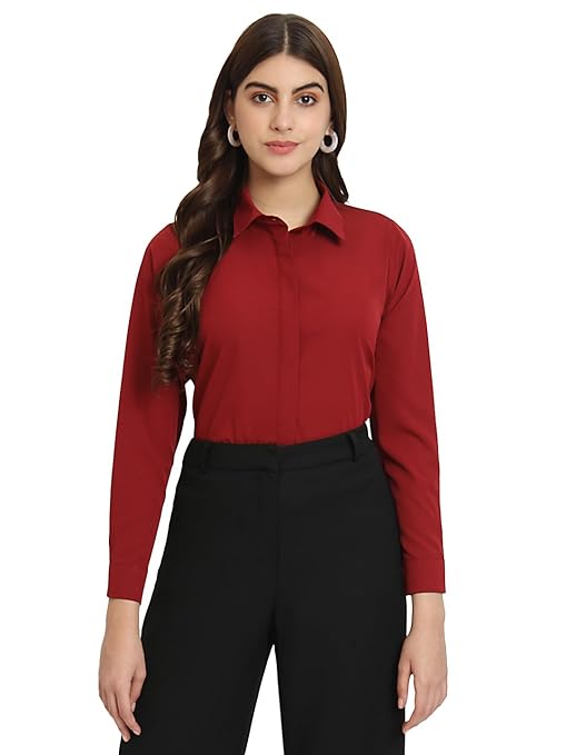 Women Office Wear Formal Red Shirt - Image 3