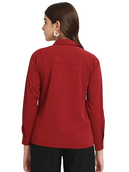 Women Office Wear Formal Red Shirt - Image 2
